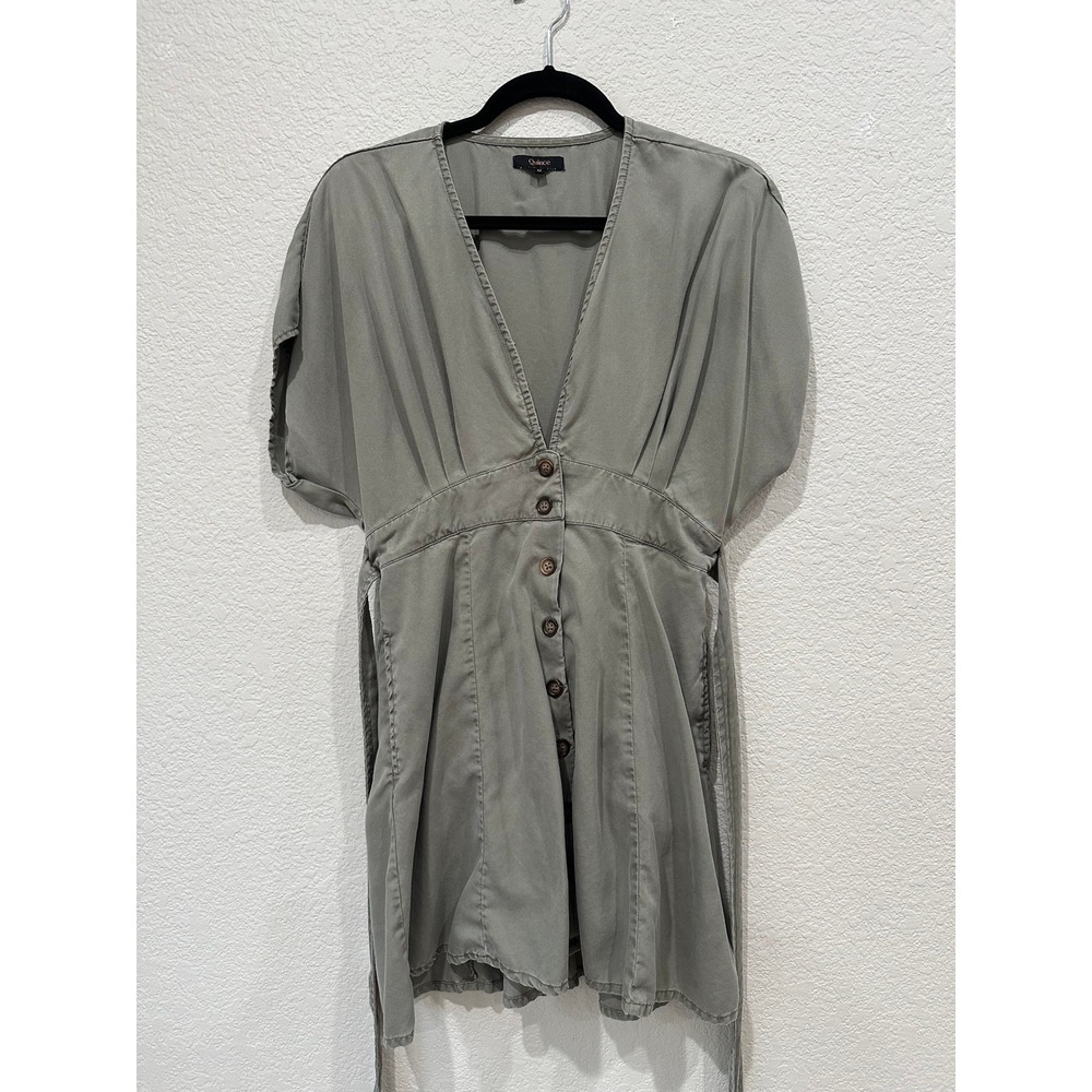 Quince Tencel Lyocell Button Front Empire Waist Dress Sage Green Olive Medium
